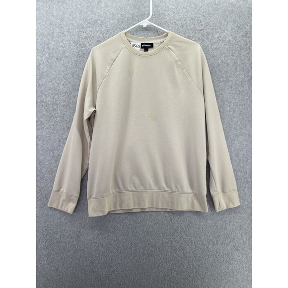 Express Men’s Sweater Crewneck Solid Beige Long Sleeve Size Medium - Picture 1 of 9